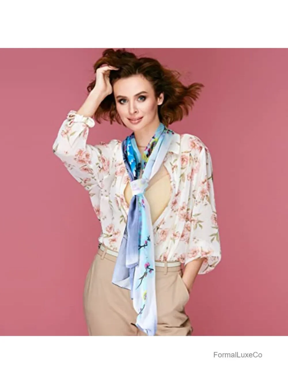 6 Pcs Lightweight Georgette Floral Print Scarves for Women Dressy Long Thin